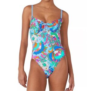 NWT! Kate Spade New York cinch tie front blue floral swimsuit XS